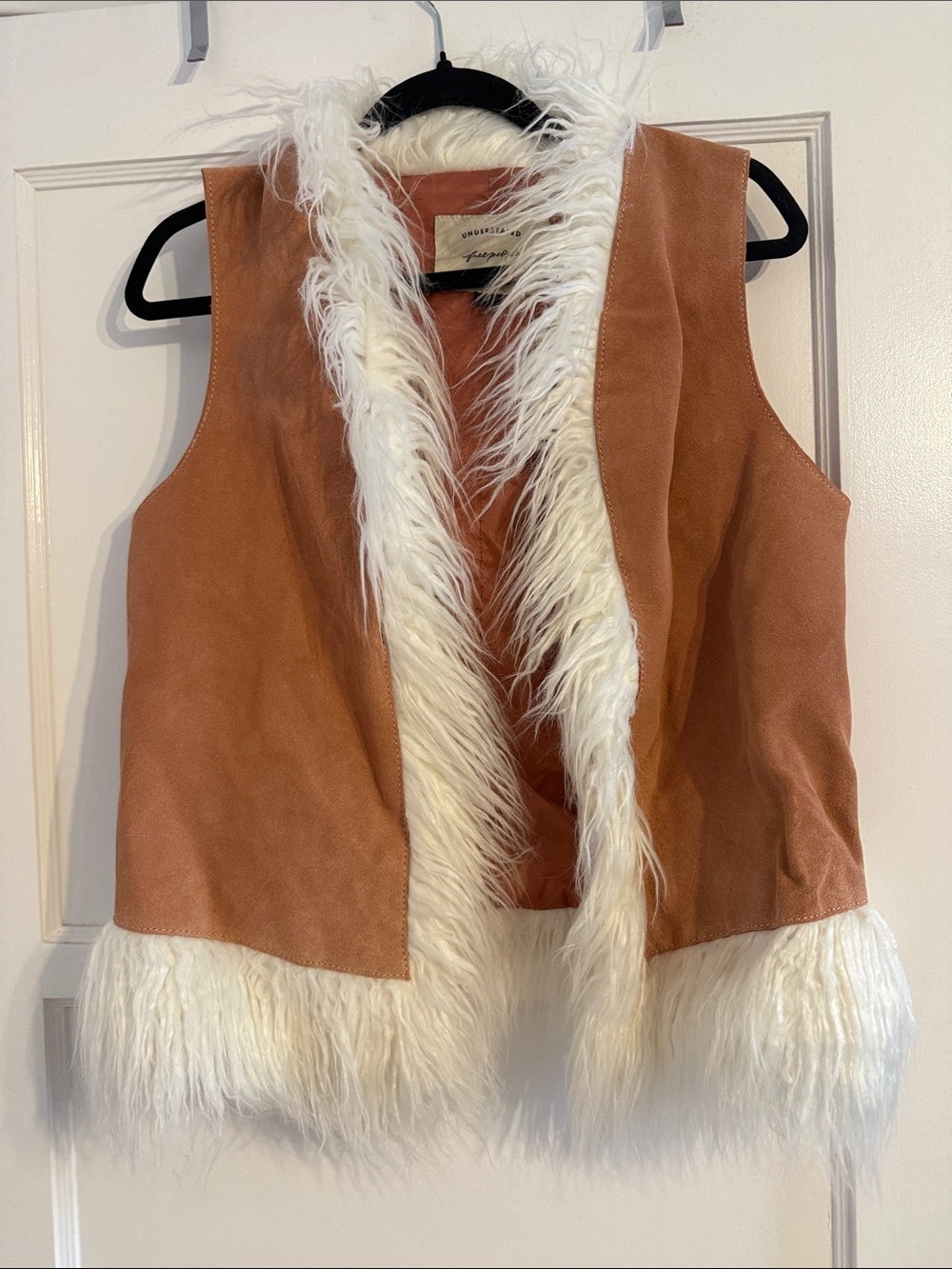 Free people leather Faux-Fur Trim Vest - Pink suede size M
